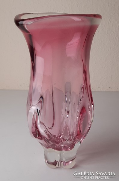 Vintage blown pink Czech glass vase, designed by josef hospodka