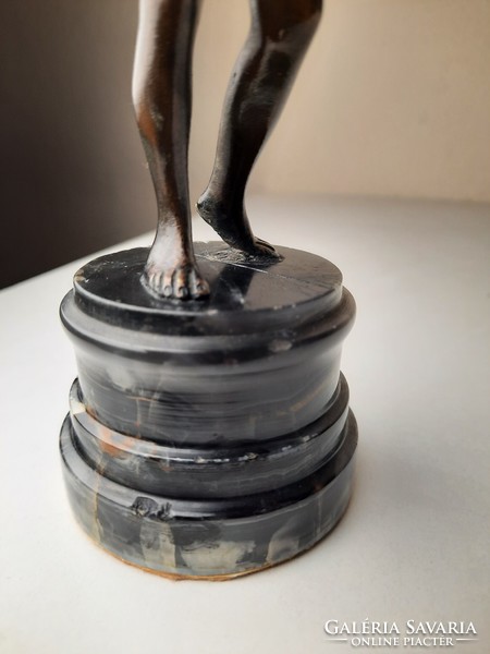 Art deco bronze female nude statue with alabaster base