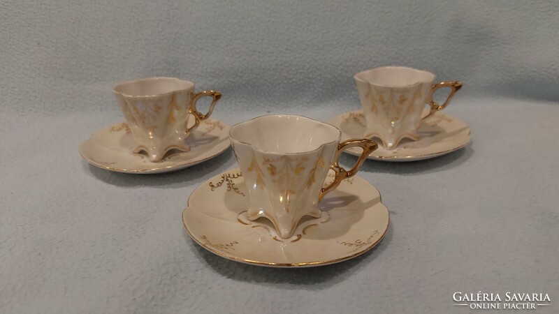 3 antique porcelain cups + base