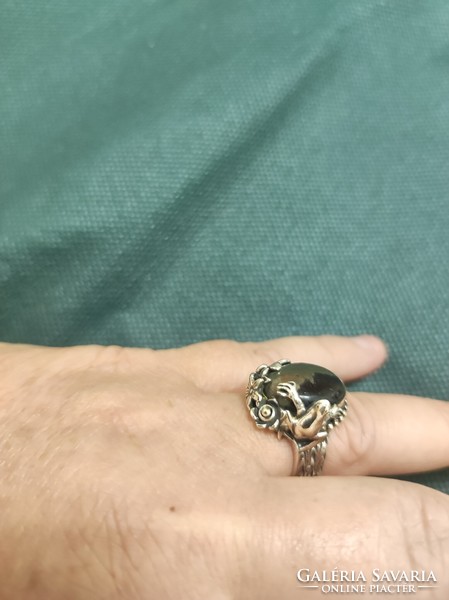 Izraeli ezüst gyűrű hematit kővel
