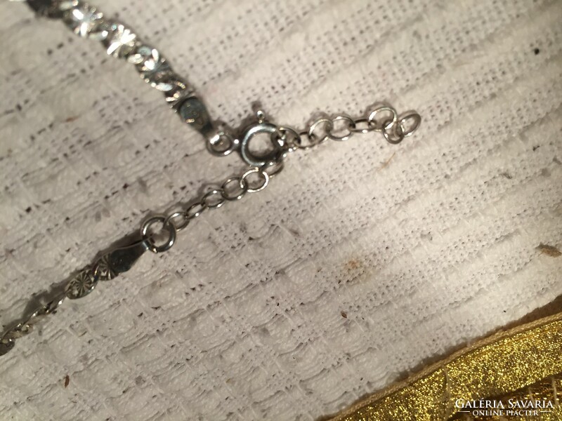 Silver bracelet or anklet with star pattern, marked, adjustable length 24.5-28 cm, 3.1 grams (gyfd)