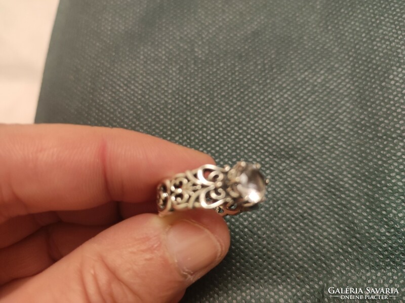Israeli silver ring with white zircon stone