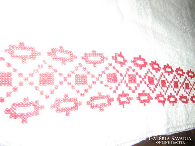 Beautiful elegant white burgundy embroidered antique woven damask napkin tea towel