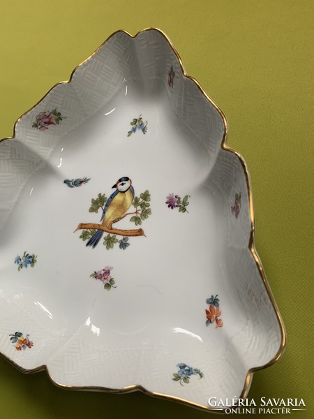 Antique Herend triangular offering bowl with tit bird motif