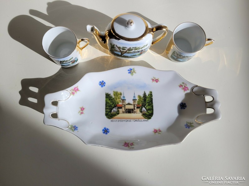 Old antique victoria czechoslovakian porcelain hot water spa souvenir gilded tray coffee cup spout