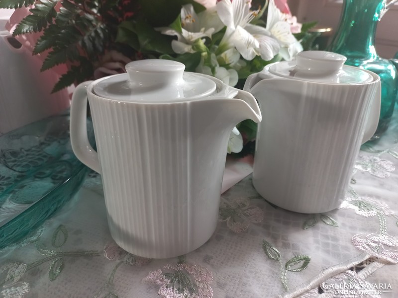 Rosenthal mid century, tapio wirkkala, white ribbed porcelain spout with lid 2 pcs