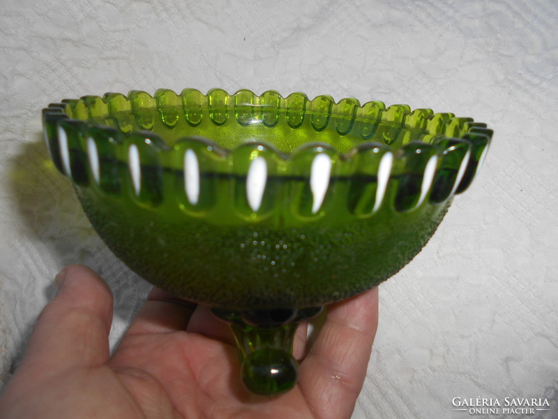 Handmade glass bowl with 3 legs, hand painting on the side