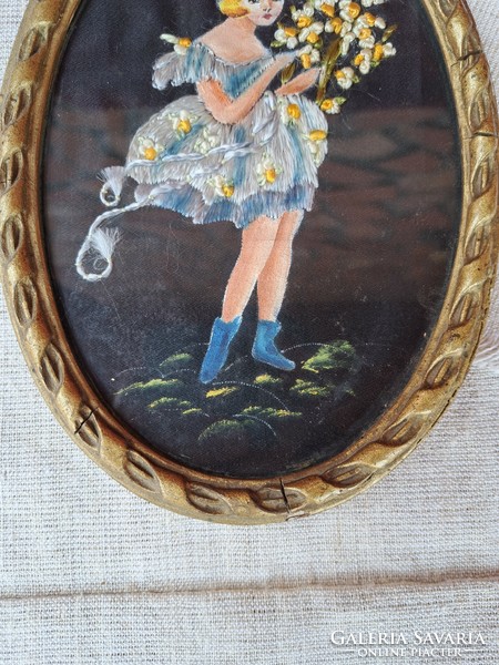 Beautiful embroidered painted wall picture painting female figure for decoration nostalgia