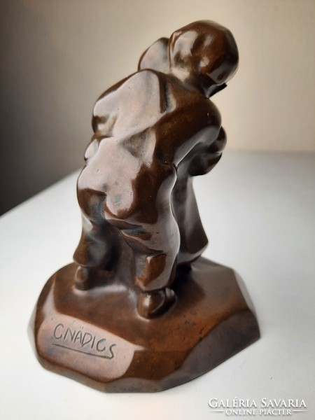 Art Deco bronz szobor, ölelkező gyerekpár, Gnädig S. jelzéssel