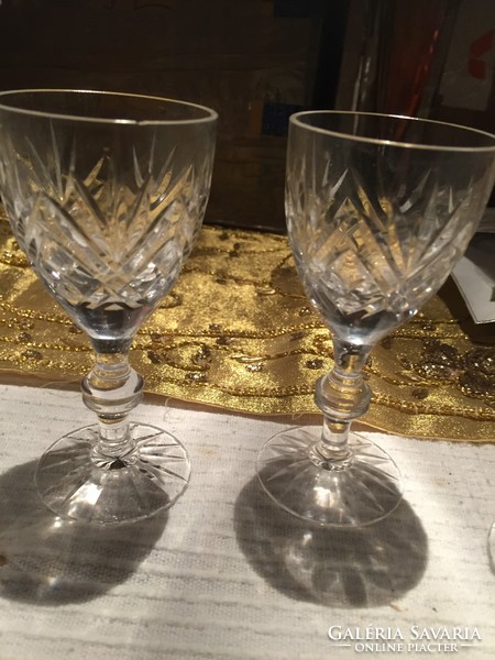 Polished crystal stemmed short drink, brandy, liqueur glasses, cups 5 pcs (8.)