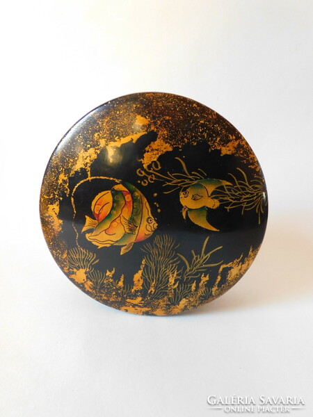 Old oriental lacquer box with fish decor
