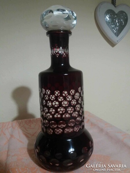 Purple-colored, polished glass brandy set