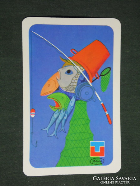 Card calendar, unitechnics, sport, hunter, fishing shop, Budapest, graphic artist, 1976, (2)