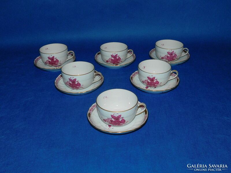 Set of 6 teacups with a pur-pur pattern from Herendi Apponyi