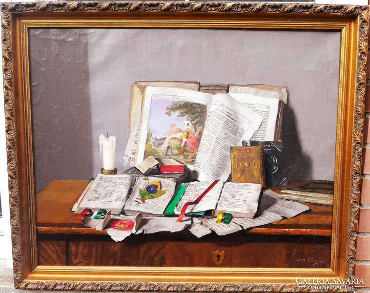 Árpád Romek (1883-1960) still life with books