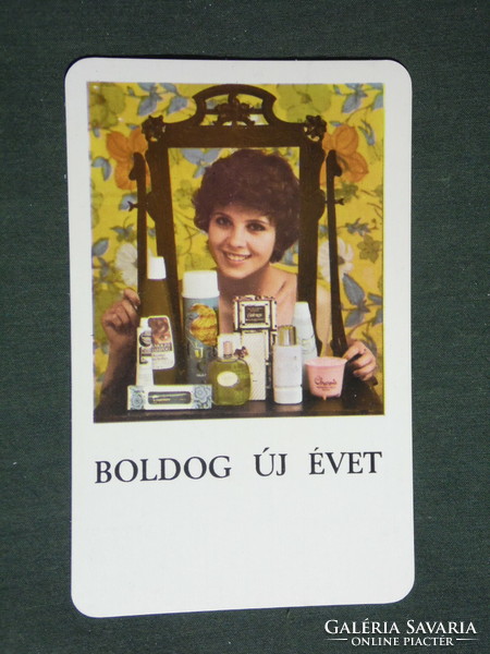 Card calendar, Budapest household perfume shops, erotic female model, 1976, (2)