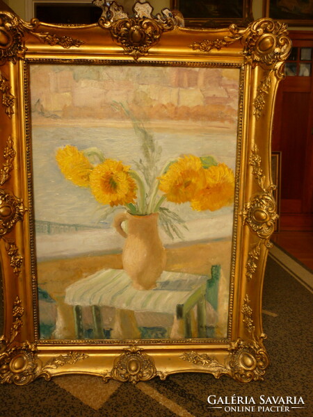 Maria Groz for sale: flower still life (Nagybánya painting circle), antique, oil canvas painting