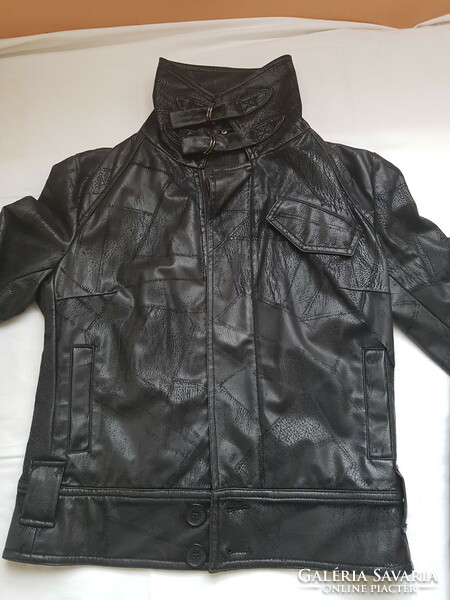 Női bőrhatású dzseki 40-es M-es fekete