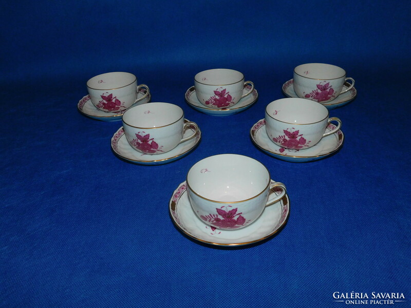 Set of 6 teacups with a pur-pur pattern from Herendi Apponyi