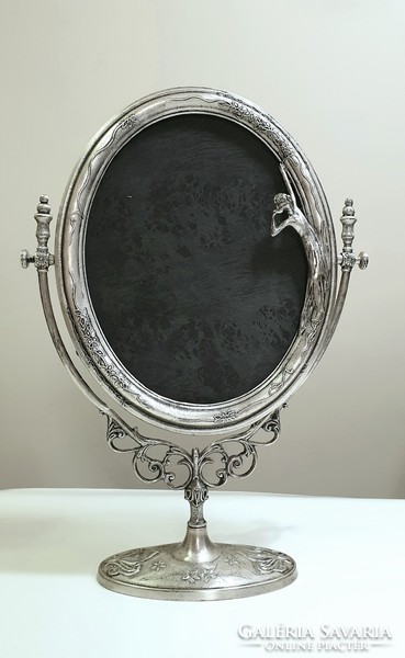 Huge, Art Nouveau-style, silver-plated mirror decorated with a female figure