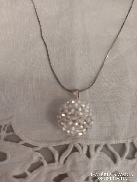 Old handmade silver plate snake chain, silver sphere with swarovski pendant for sale!