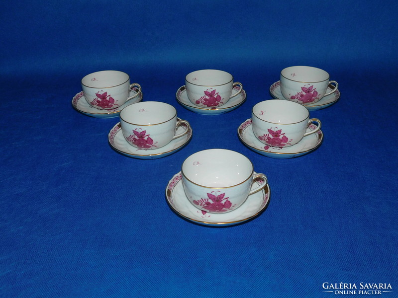 Set of 6 teacups with a pur-pur pattern from Herendi Apponyi