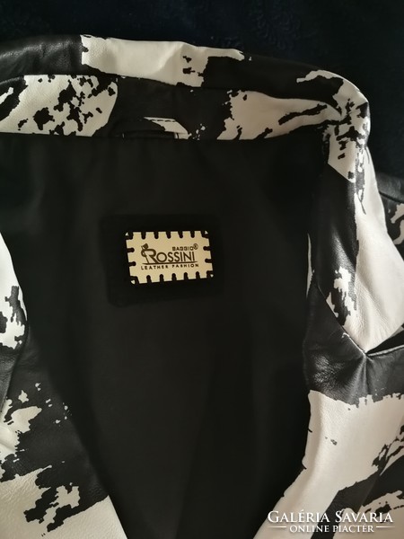 ROSSINI fekete-fehér puha valódi bőr kabát, zakó, M-es méret,új, címkével