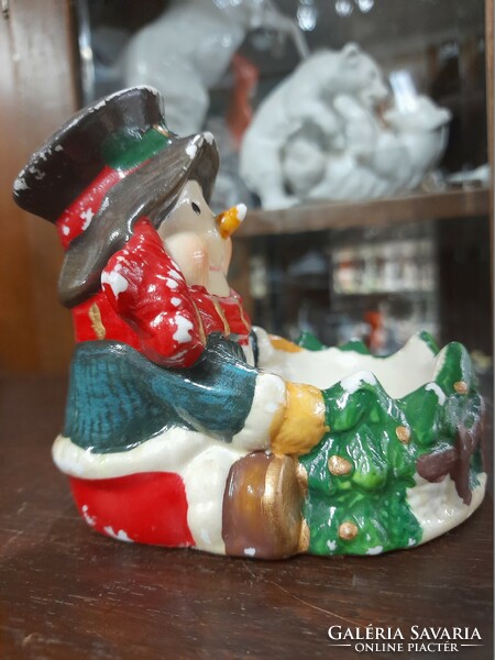 Retro glazed ceramic snowman offering, ashtray.