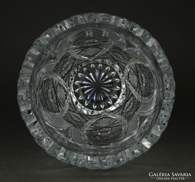 1P339 Régi vastagfalú csiszoltüveg kristály váza 21.5 cm