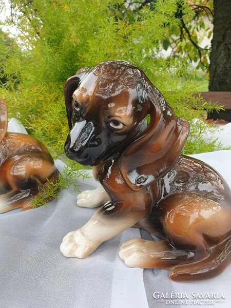 Ceramic dachshunds, boy and girl