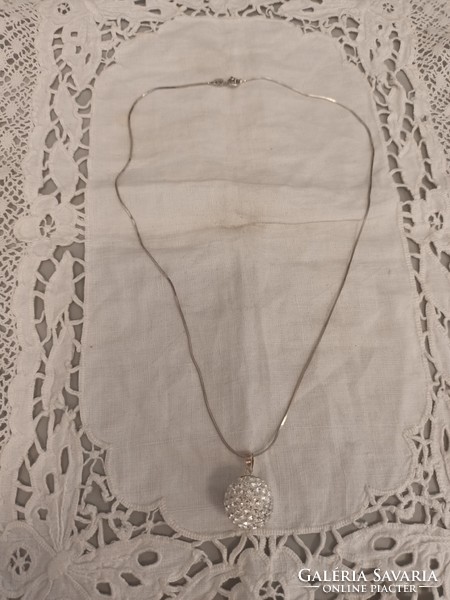 Old handmade silver plate snake chain, silver sphere with swarovski pendant for sale!