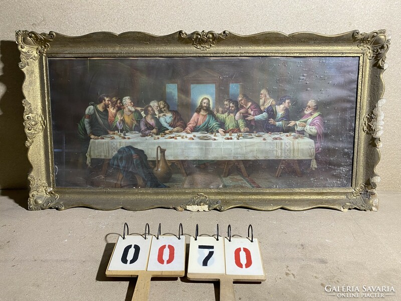 Last Supper depiction, 118 x 51 cm, on wood, in a frame. Antique