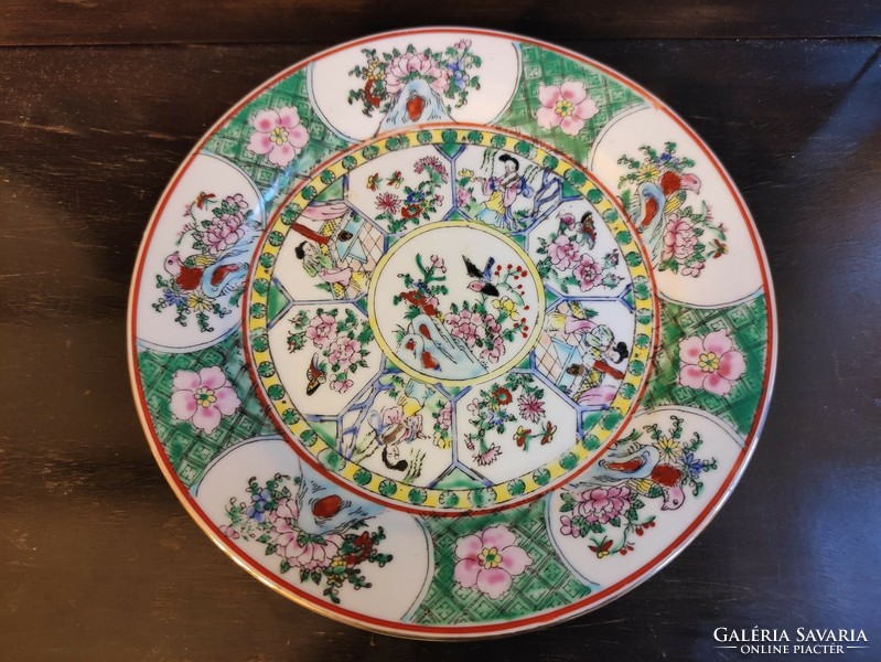 Hand-painted, richly decorated, significant green-toned Chinese porcelain plate