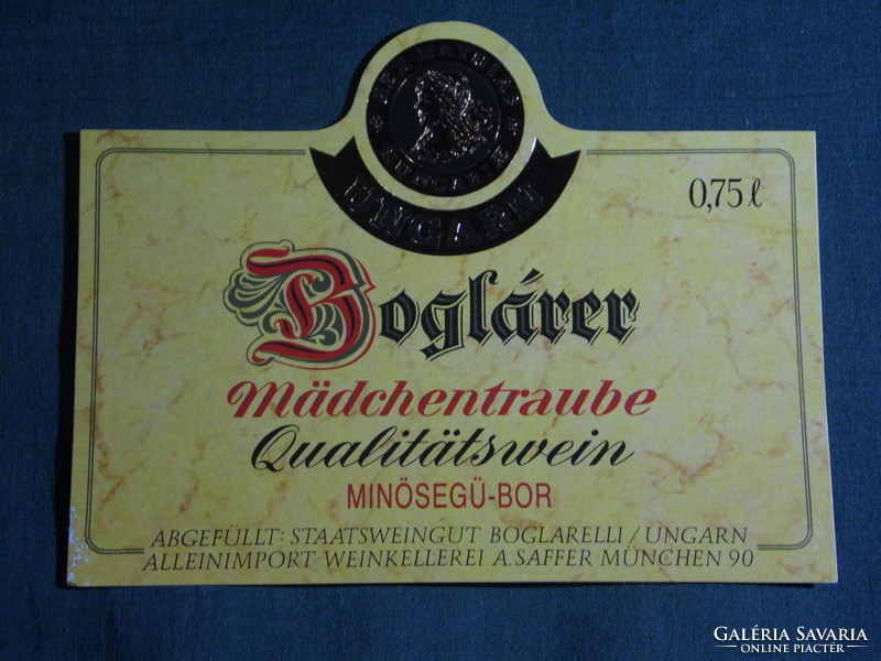 Wine label, boglárlelle wine farm, boglárer maiden vine