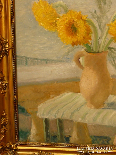 Eladó Grósz Mária: Virágcsendéletes (nagybányai festőkör), antik, olajvászon festménye