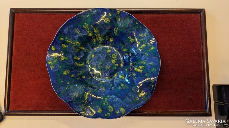 Ceramic table center cobalt blue yellow pattern