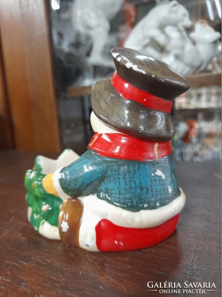 Retro glazed ceramic snowman offering, ashtray.