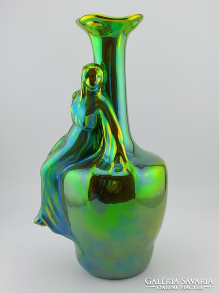 Rare! Zsolnay's eosin vase! Woman / lady sitting on a vase