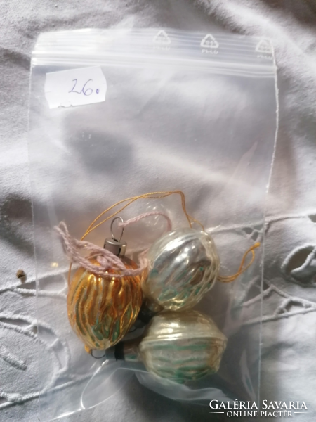 Three old walnut glass Christmas tree ornaments 26.