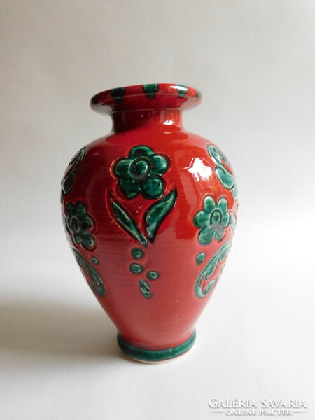 Gmundeni (Gmundner Keramik) ritka kézzel festett váza 16 cm