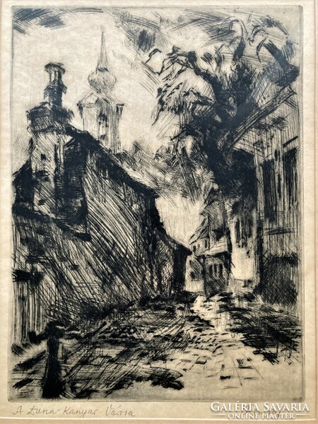 Jenő Remsey (1885-1980): the city of the Danube Bend - Szentendre, etching, marked