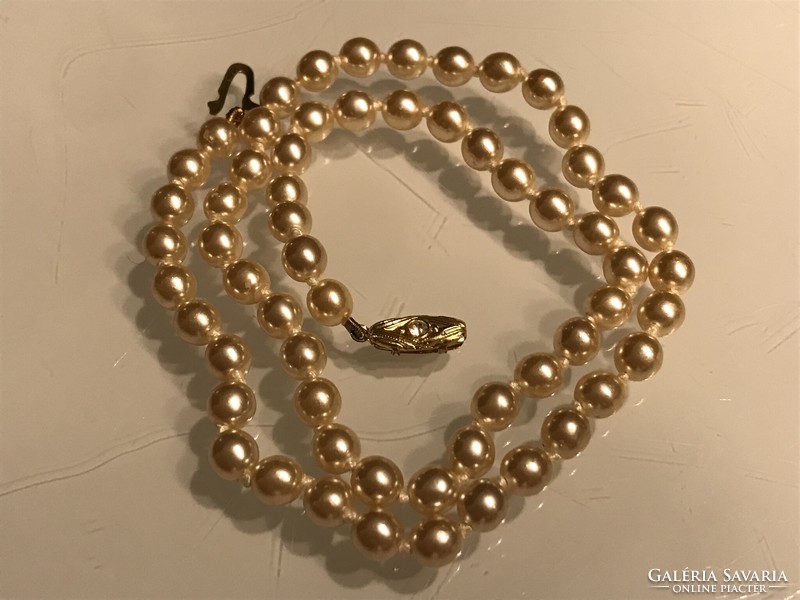 Champagne colored Czech tekla string of beads, 46 cm long