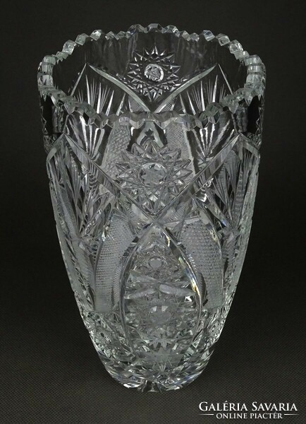 1P339 Régi vastagfalú csiszoltüveg kristály váza 21.5 cm