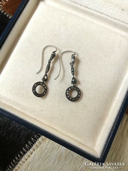 Pair of old silver earrings with marcasite stones