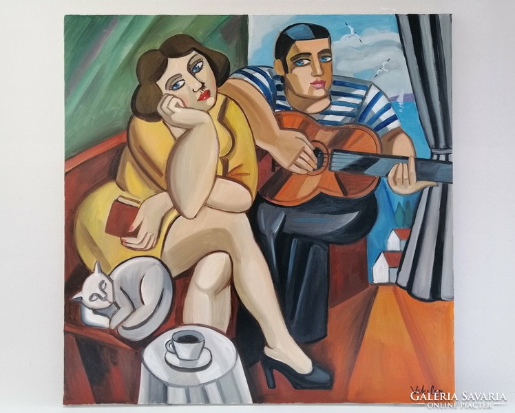 Samuel Veksler (1966) - Idylle à deux- 80x80 cm