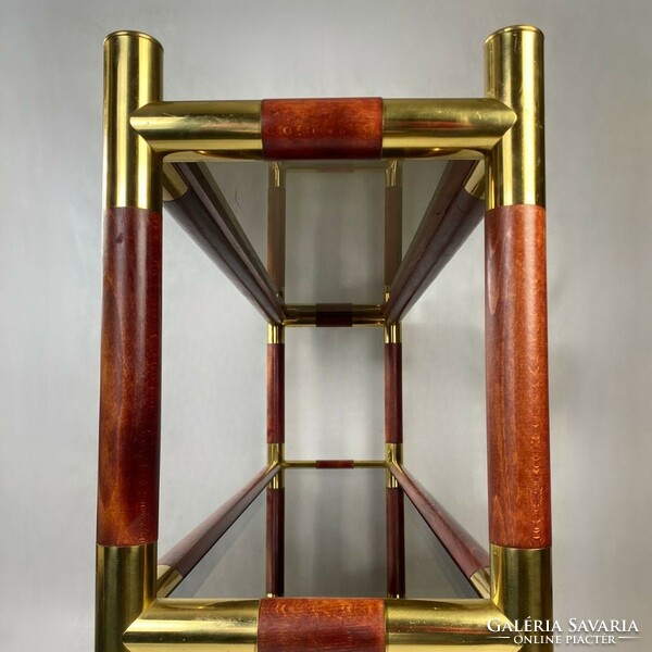 Special mid-century mahogany, glass bookcase with copper inlay