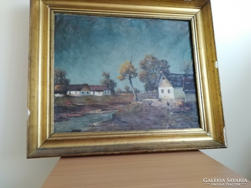 Village landscape before the storm - oil on canvas 60x70 cm signed István Baráth