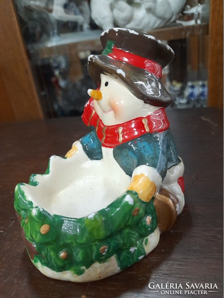 Retro glazed ceramic snowman offering, ashtray.