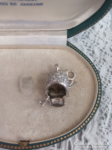 Old silver handmade skull pendant, charm, with cubic zirconia stones for sale!