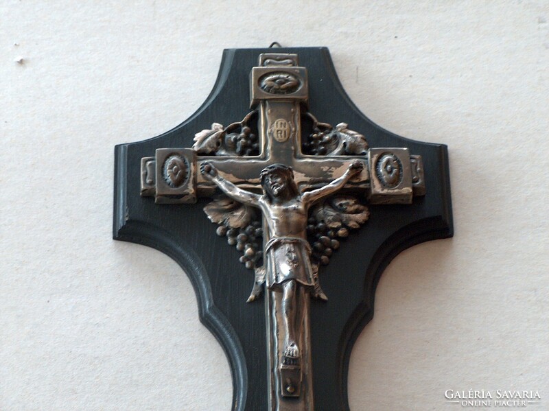 Antique, very old crucifix, cross, silver-plated corpus, Christ